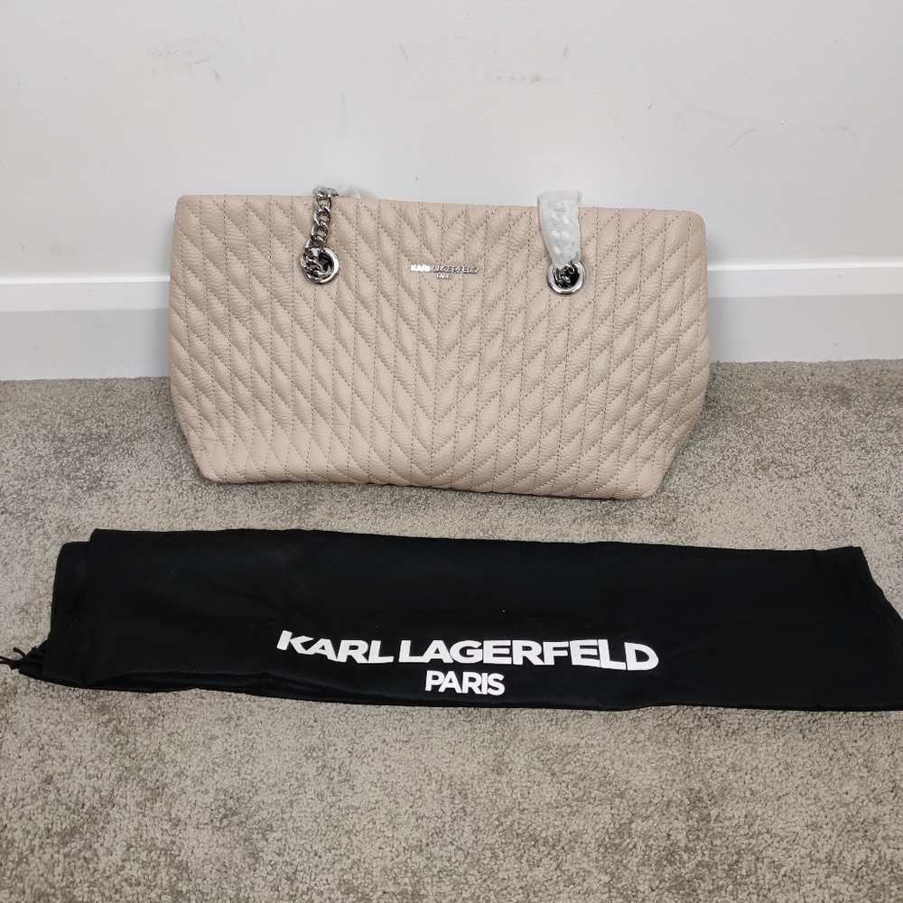 Karl Lagerfeld Paris Women's NEW Beige Tote Bag Quilted Design Quiet Luxury Chic